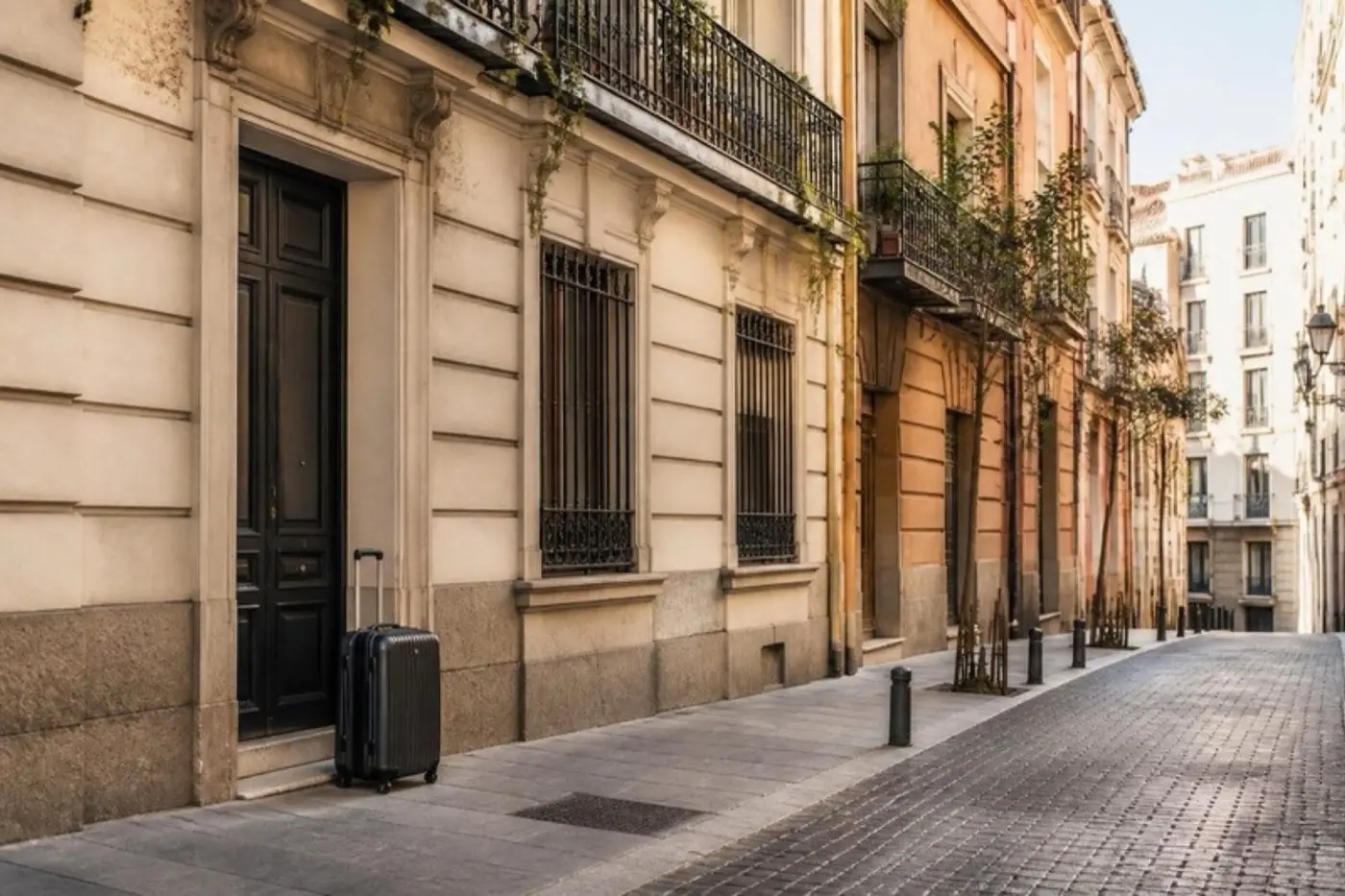 Calle clásica de Madrid con balcones