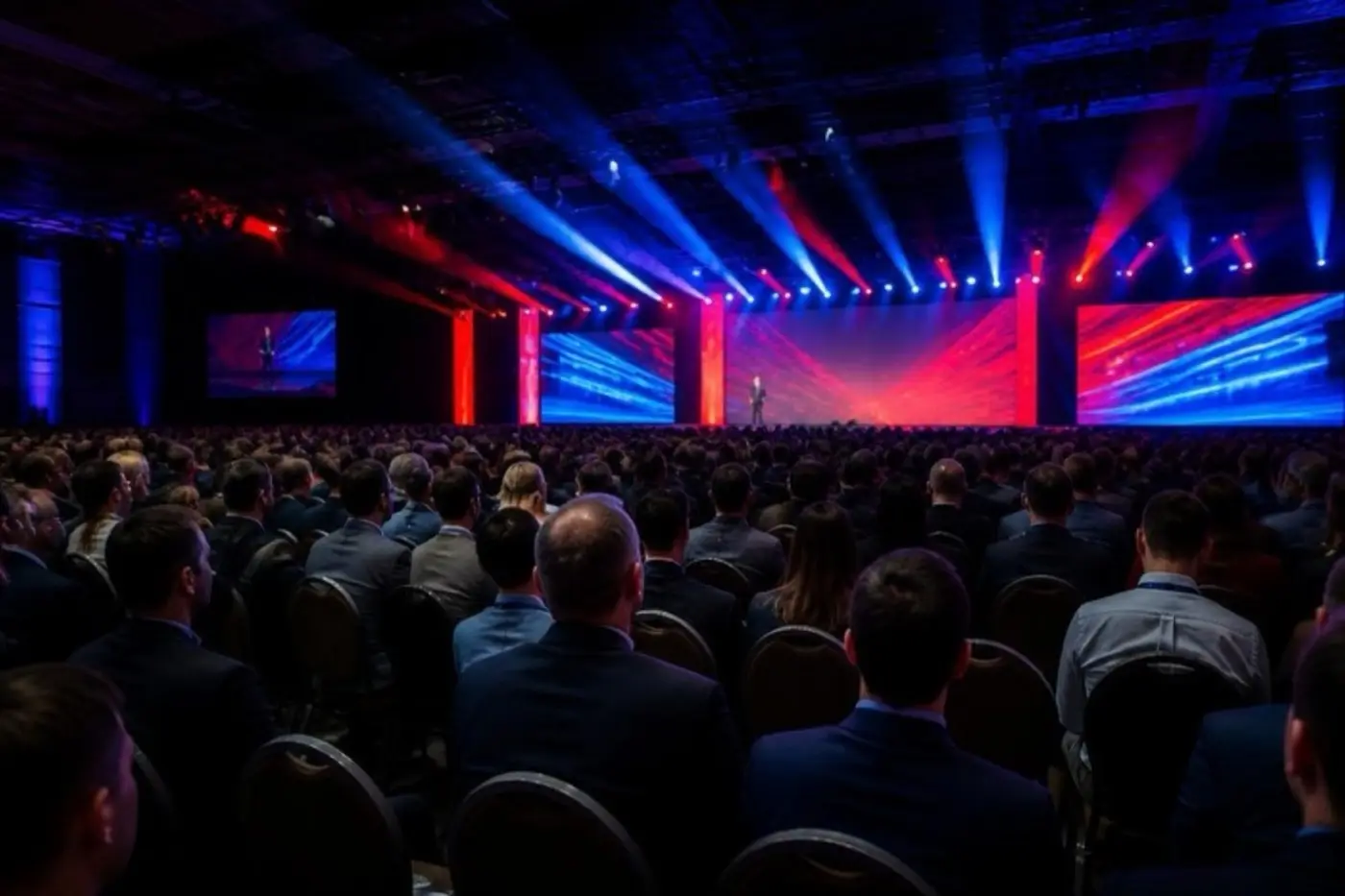 Convención con público y escenario