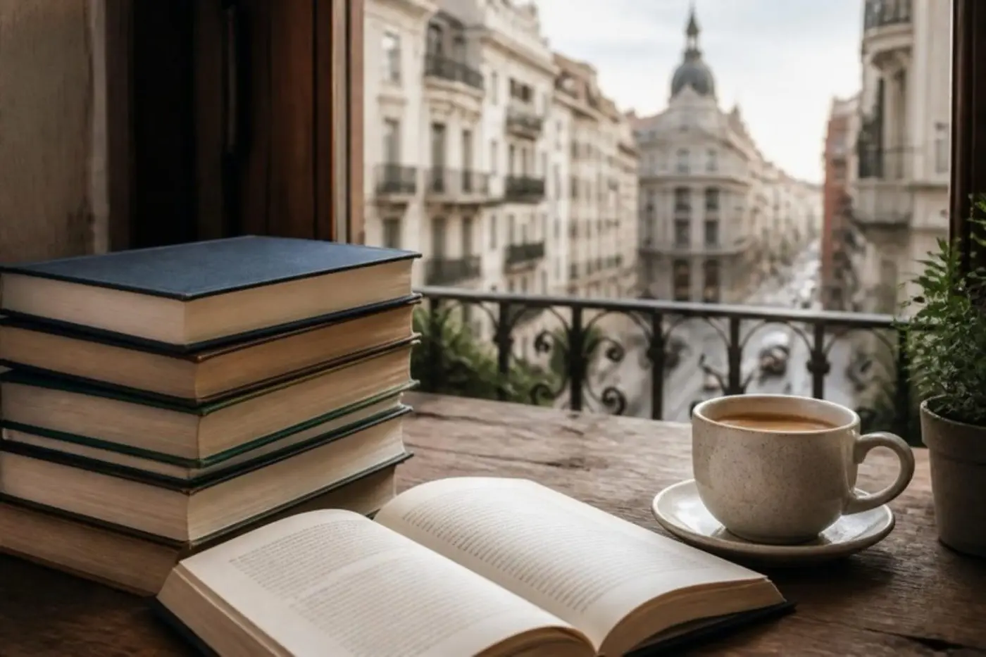 Libros de finanzas junto a una ventana