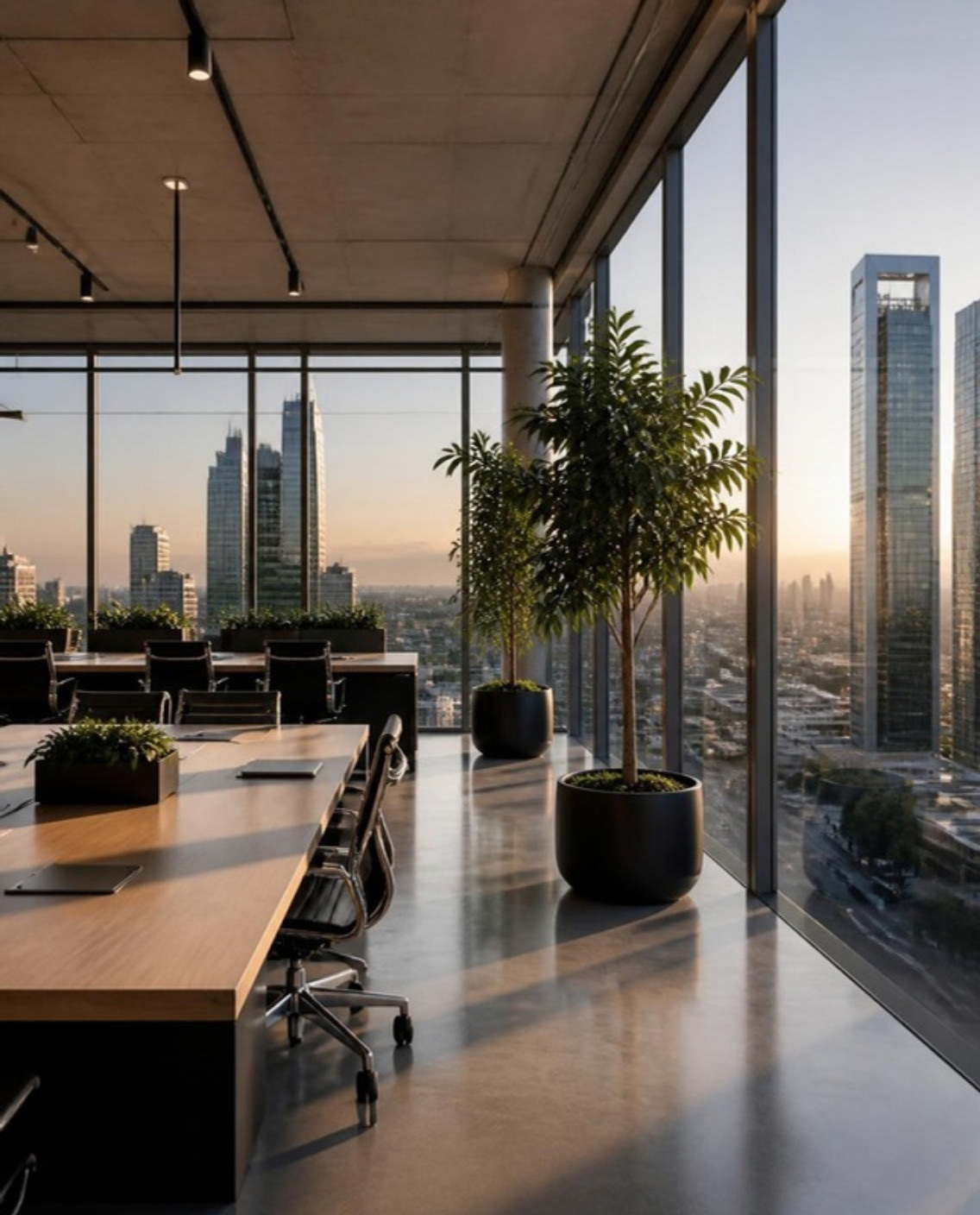 Planta de oficinas Grado A con vistas al distrito de negocios (imagen ilustrativa)